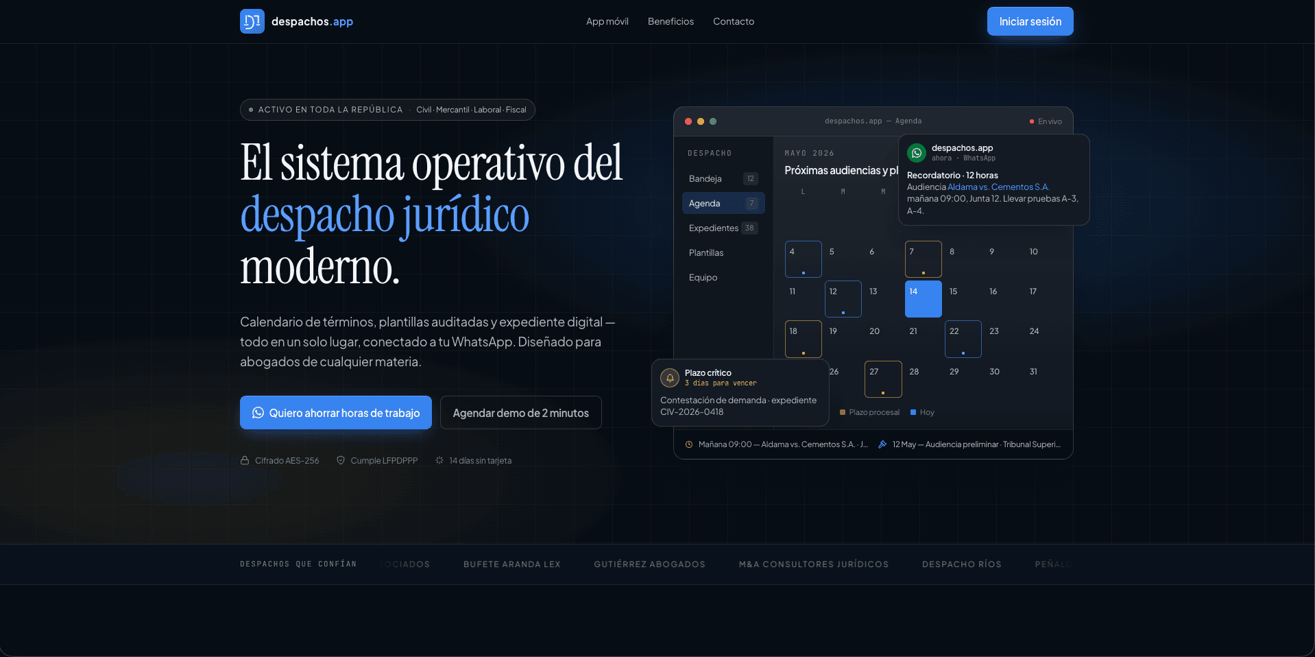 Pantalla de despachos.app